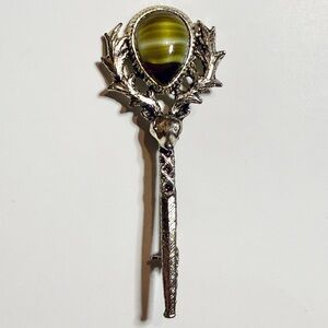 Silver Stag Brooch with Stone